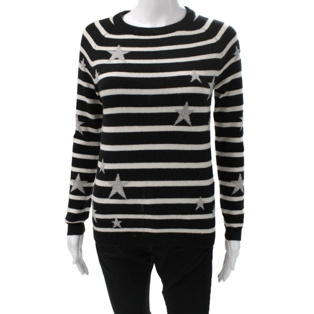 Philosophy By Republic Women Pullover Sweater Black Cashmere Striped Size XS